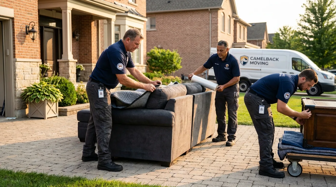 Large estate moving crew wrapping furniture in Crooksville, OH